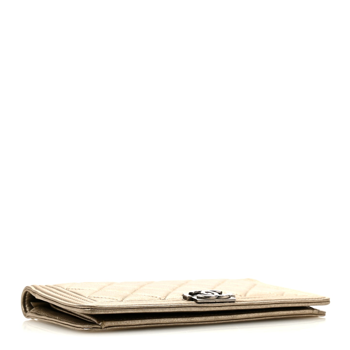 Metallic Lambskin Quilted Boy Yen Wallet Gold