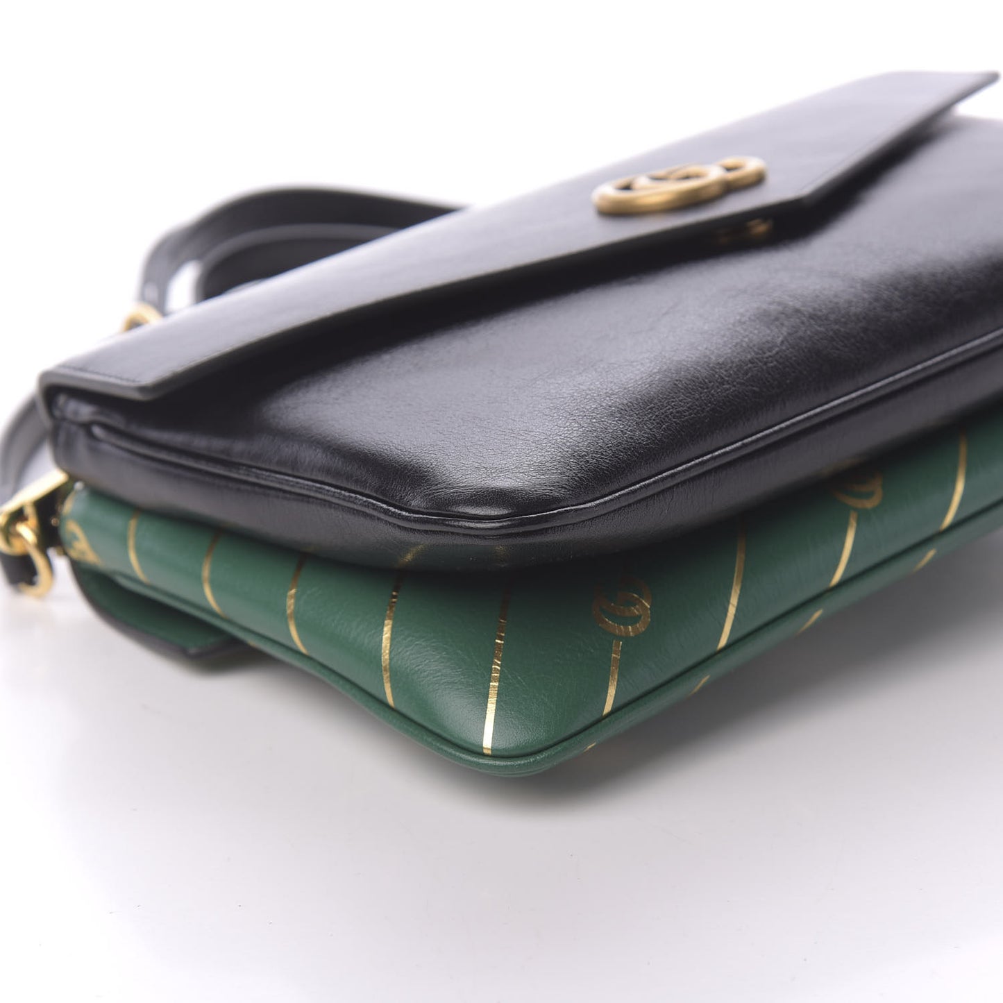 Calfskin Diagonal GG Medium Thiara Double Envelope Shoulder Bag Emerald Green Black