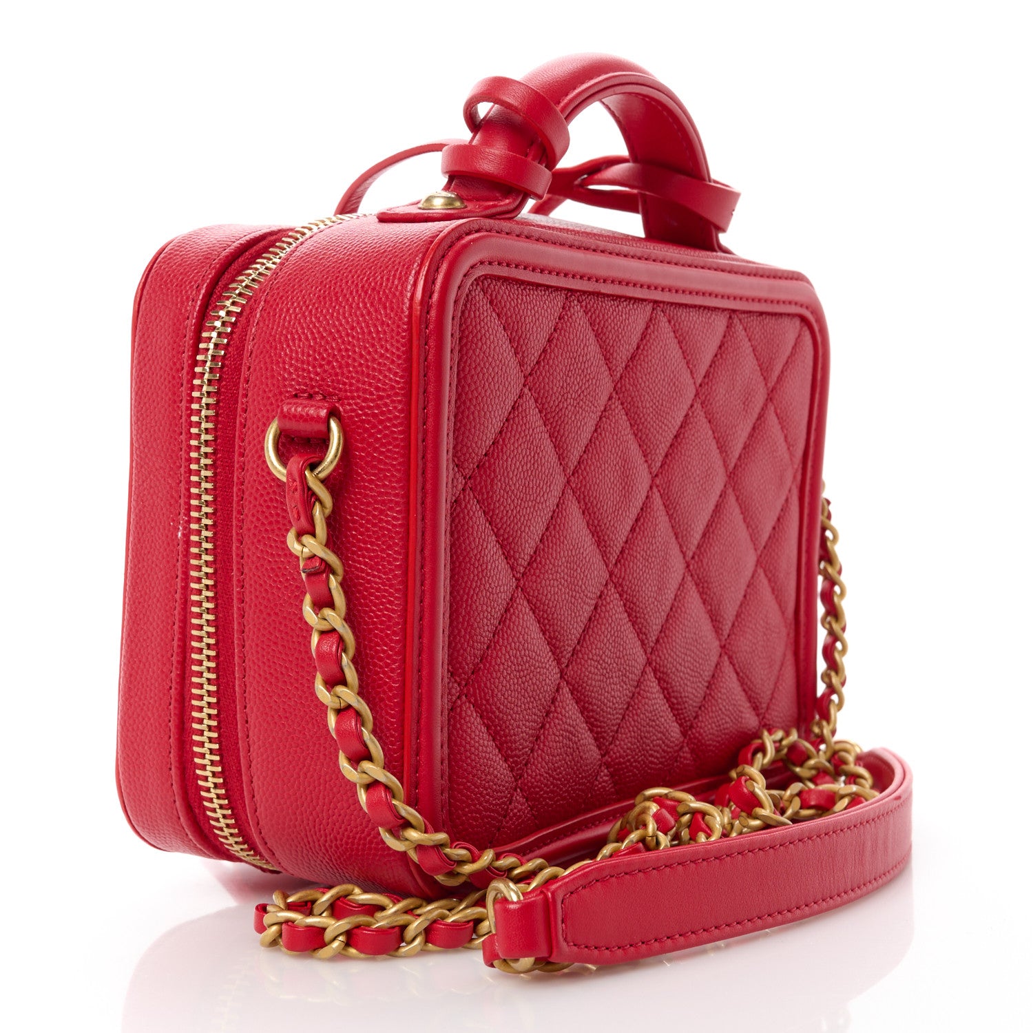 Chanel Caviar Quilted Small CC Filigree Vanity Case Red 3 of 12