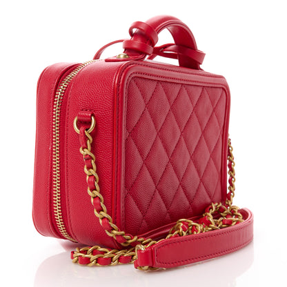 Chanel Caviar Quilted Small CC Filigree Vanity Case Red 3 of 12