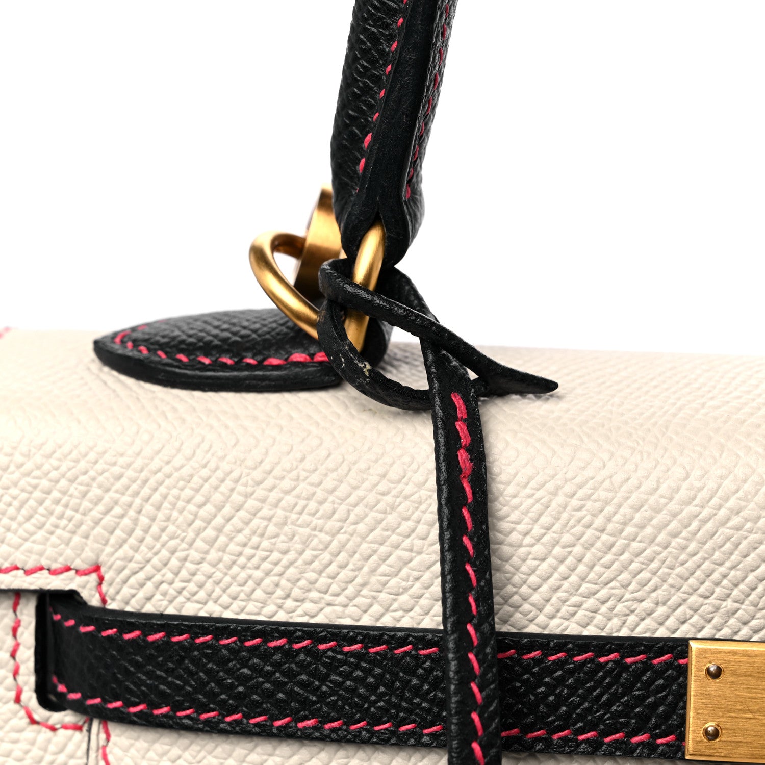 Hermes Epsom Bi-Color Horseshoe Kelly Sellier 25 Craie Black Rose Azalea 20 of 20