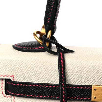 Hermes Epsom Bi-Color Horseshoe Kelly Sellier 25 Craie Black Rose Azalea 20 of 20