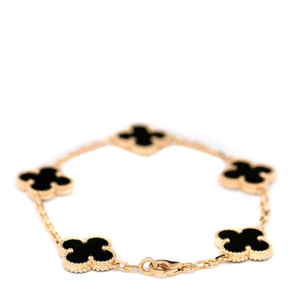 Van Cleef & Arpels 18K Yellow Gold Black Onyx 5 Motifs Vintage Alhambra Bracelet 3 of 4