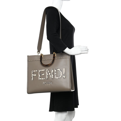 Fendi Vitello King Plexiglass Elaphe Python Print Logo Medium Fendi Sunshine Shopper Tote Tartufo Daisy Roccia 2 of 11