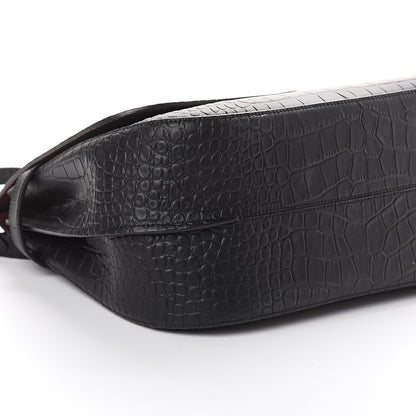 Mulberry Calfskin Crocodile Embossed Amberley Satchel Black 7 of 8