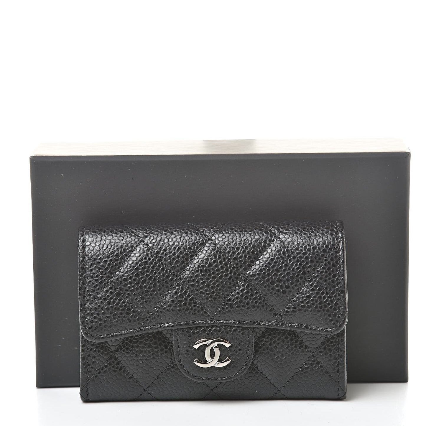 Caviar Quilted Flap Card Holder Black