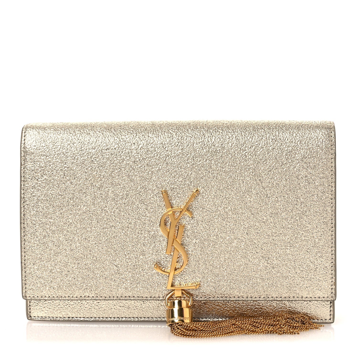 Saint Laurent Metallic Calfskin Classic Monogram Kate Tassel Chain Wallet Platine 1 of 14