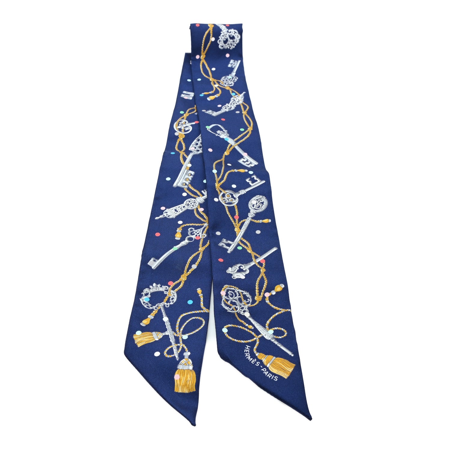 Hermes Silk Les Cles A Pois Twilly Marine Gris Argent 2 of 3