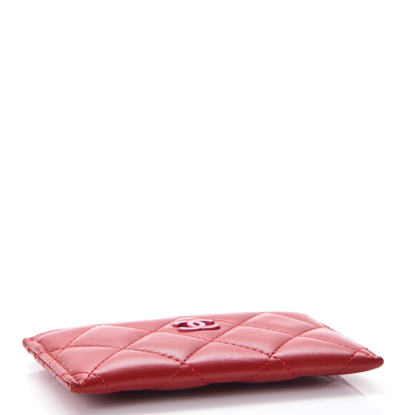 Lambskin Quilted Card Holder Red Pink