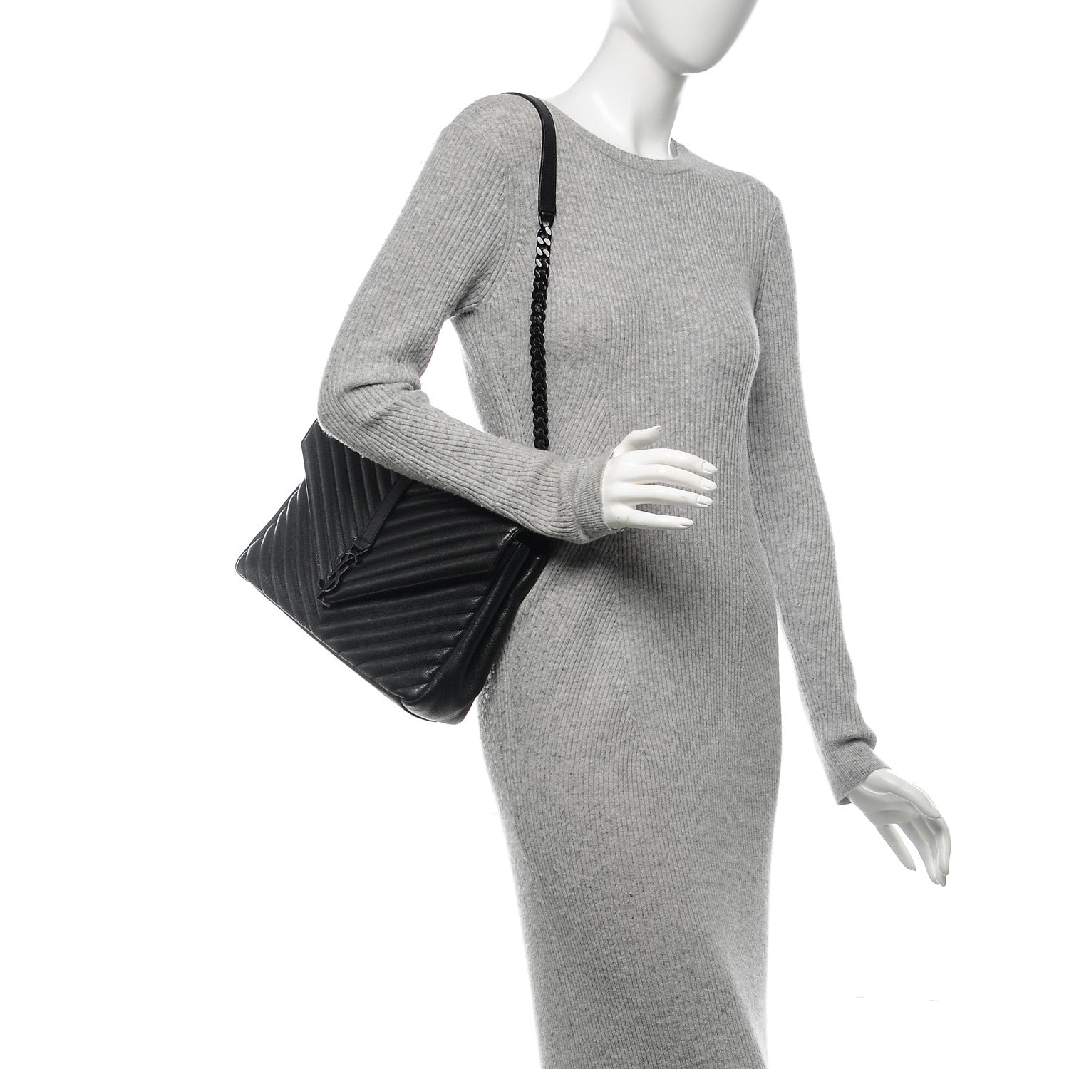 Saint Laurent Sheepskin Matelasse Chevron Monogram Monochrome Large College Satchel Black 2 of 8