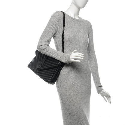 Saint Laurent Sheepskin Matelasse Chevron Monogram Monochrome Large College Satchel Black 2 of 8