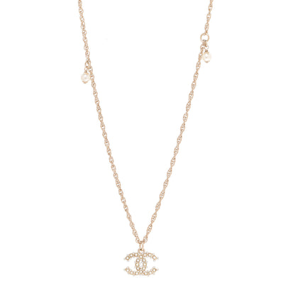 Chanel Crystal Pearl CC Pendant Necklace Gold 1 of 6