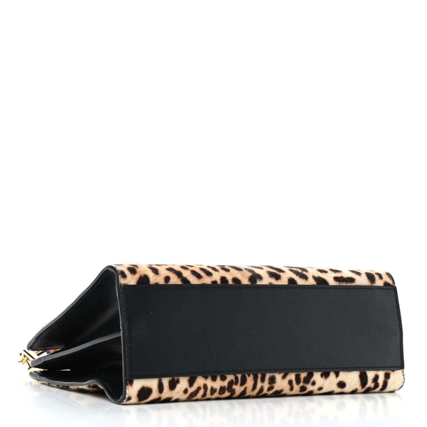Calf Hair Bamboo Web Leopard Print Small Nymphaea Top Handle Bag Black
