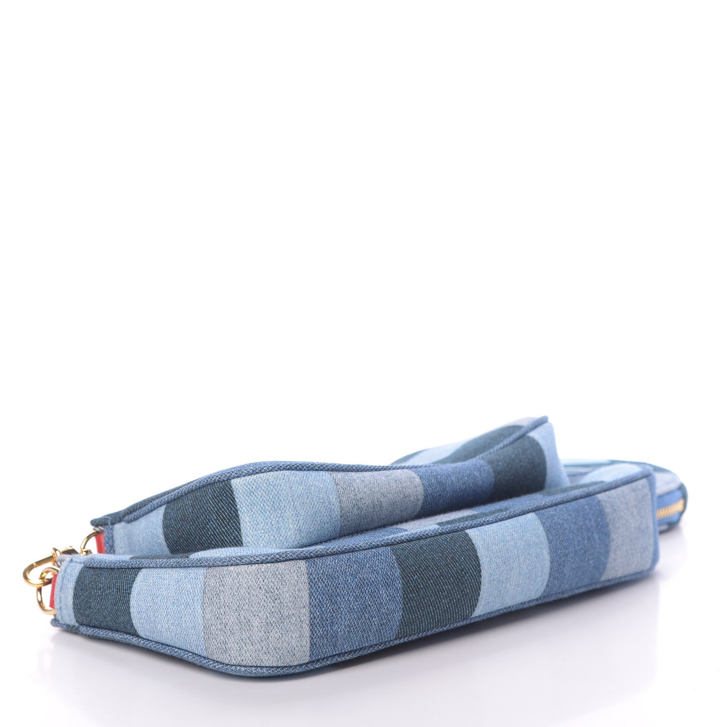 Louis Vuitton Denim Damier Monogram Patchwork Multi Pochette Accessories Blue Rouge 4 of 13