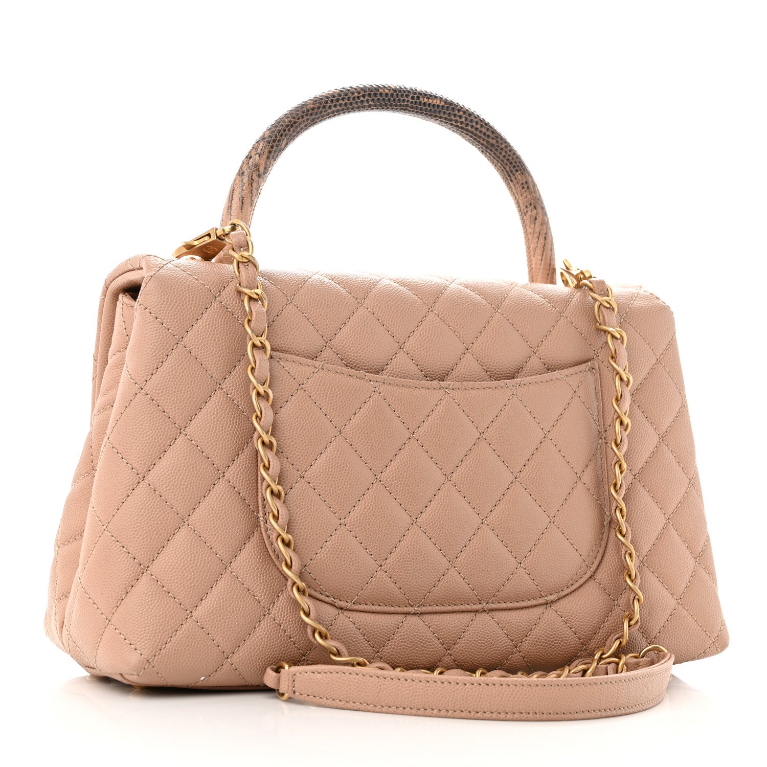Chanel Caviar Lizard Embossed Quilted Small Coco Handle Flap Beige 2 of 10