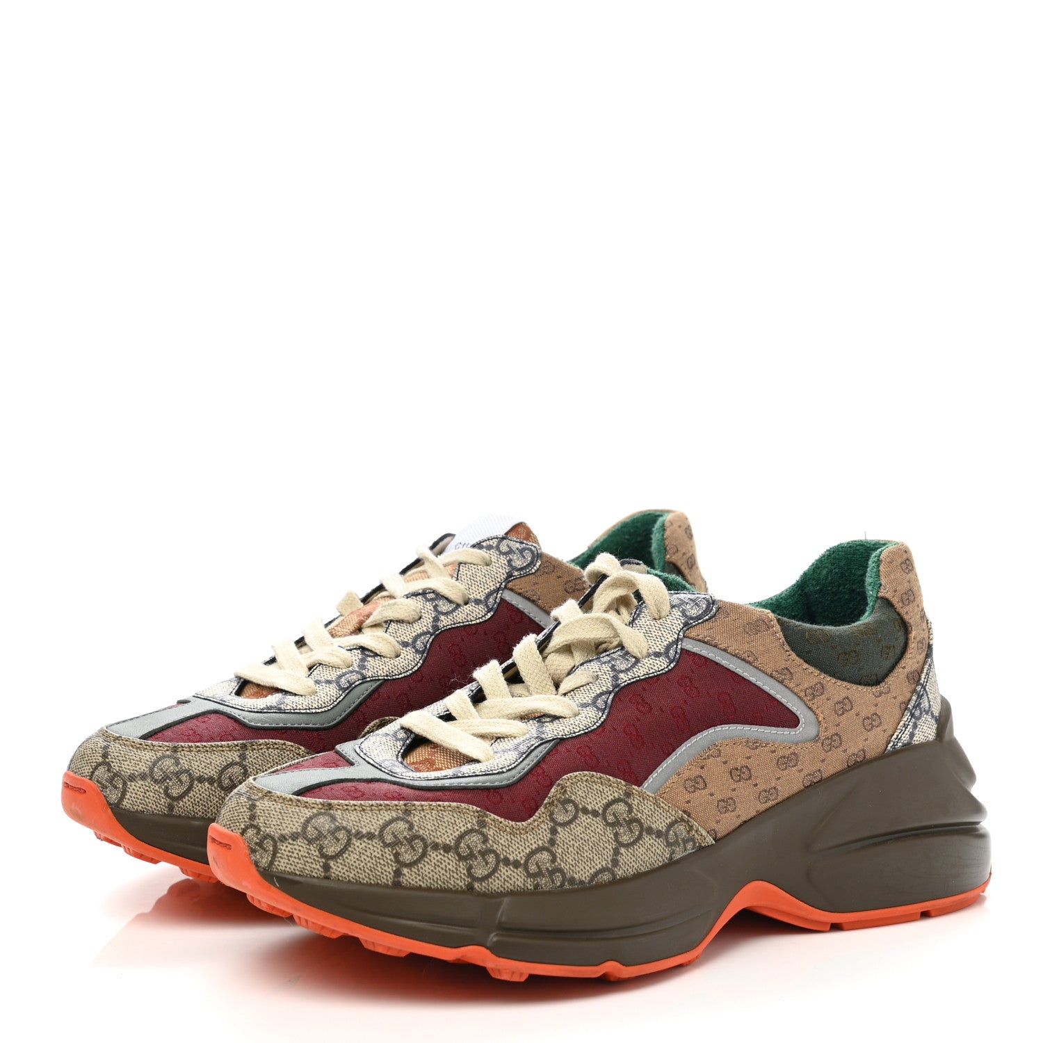 Gucci GG Supreme Monogram Mix Monogram Womens Rhyton Sneakers 39.5 Bordeaux Beige Ebony 3 of 13