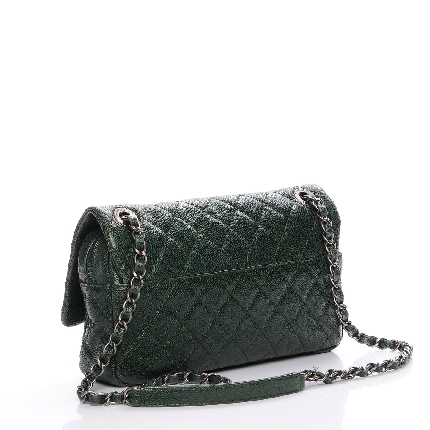 Iridescent Caviar Quilted Small Chic Flap Dark Green