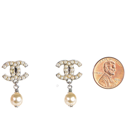 Chanel Pearl CC Drop Earrings Silver 2 of 5