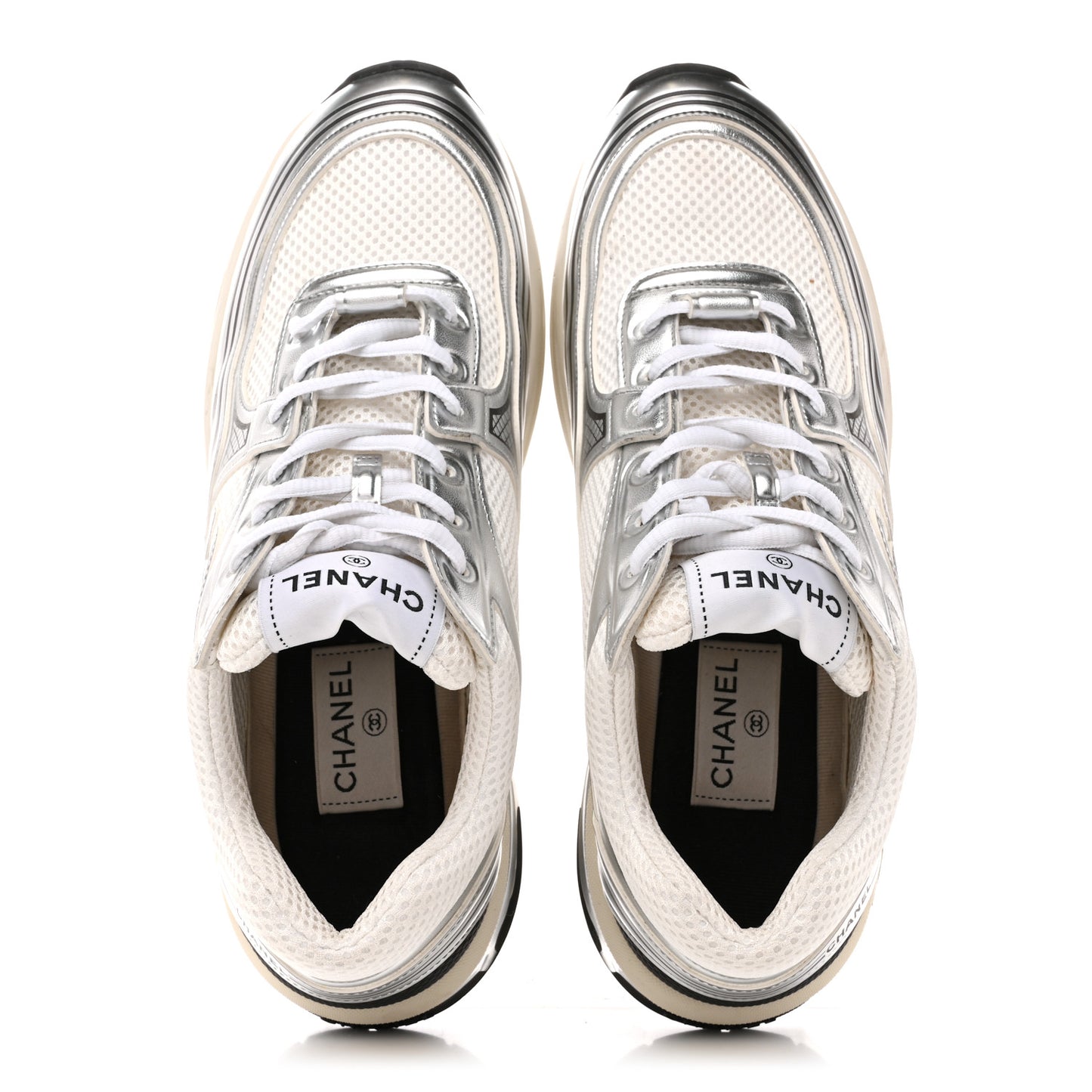 Fabric Laminated Calfskin Stretch CC Sneakers 41 White Silver