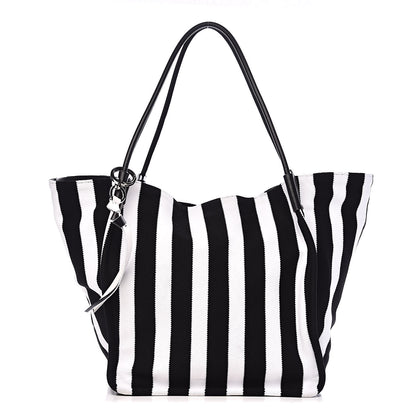 Proenza Schouler Knit Stripes Extra Large Tote Black Ecru 1 of 12