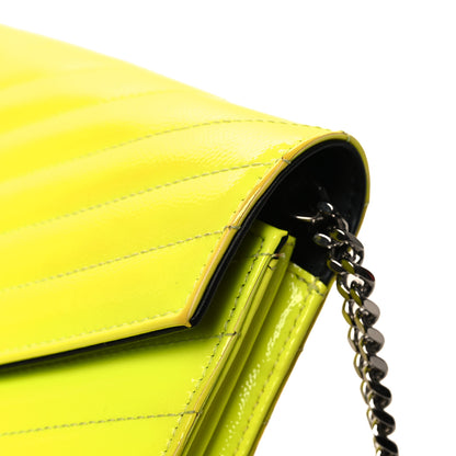 Saint Laurent Patent Grain De Poudre Matelasse Chevron Monogram Chain Wallet Neon Yellow 12 of 12