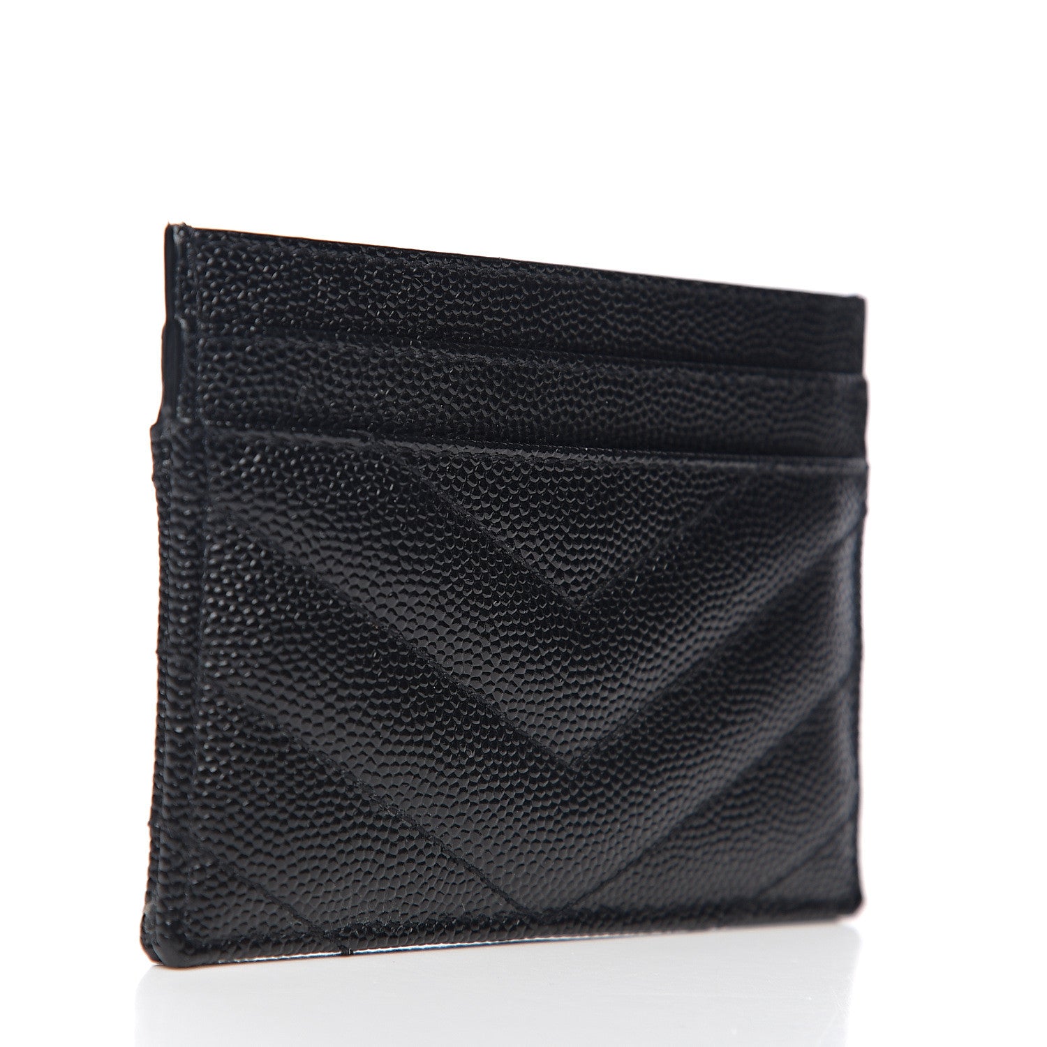 Saint Laurent Grain De Poudre Matelasse Chevron Monogram Credit Card Case Black 2 of 7