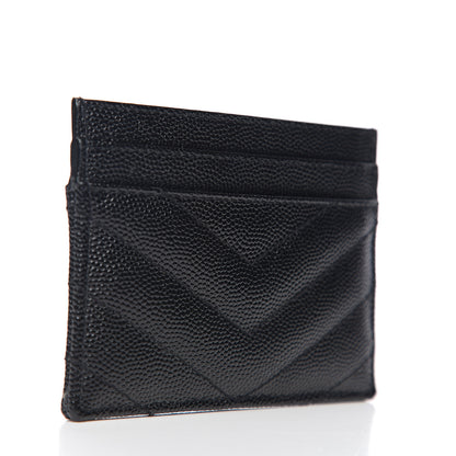 Saint Laurent Grain De Poudre Matelasse Chevron Monogram Credit Card Case Black 2 of 7