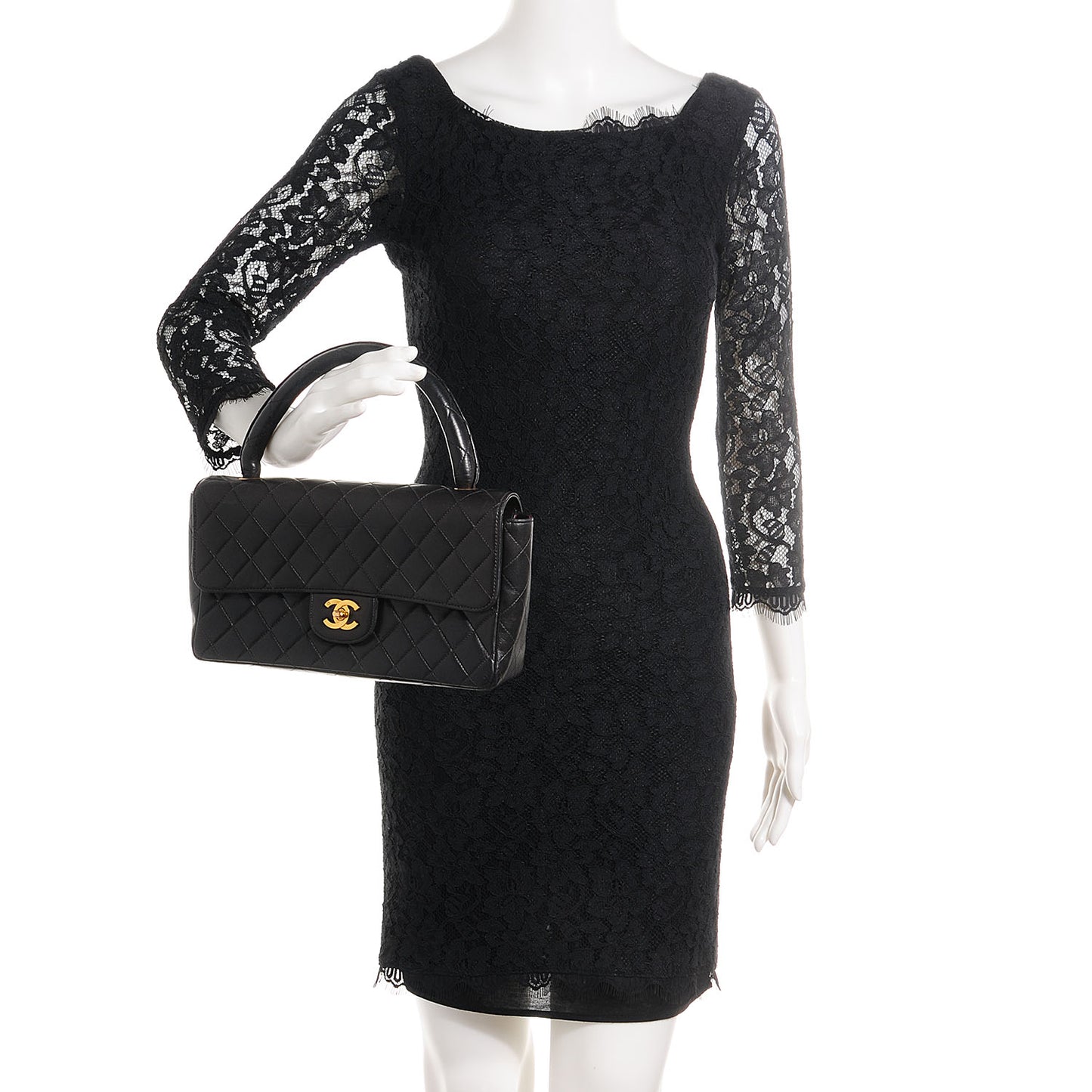 Lambskin Quilted Medium Rectangular Kelly Flap Bag Black