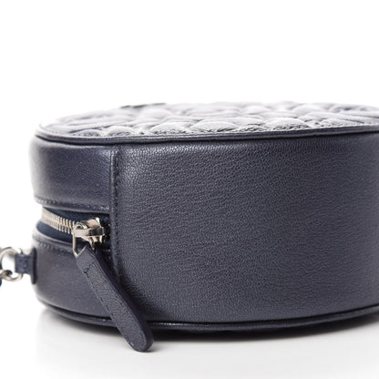Chanel Goatskin Camellia Embossed Round Clutch With Chain Dark Blue 6 of 12