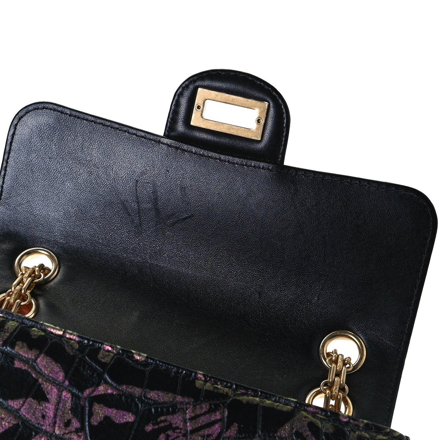Calfskin Crocodile Embossed Graffiti 2.55 Mini Cocodile Reissue Flap Black Pink
