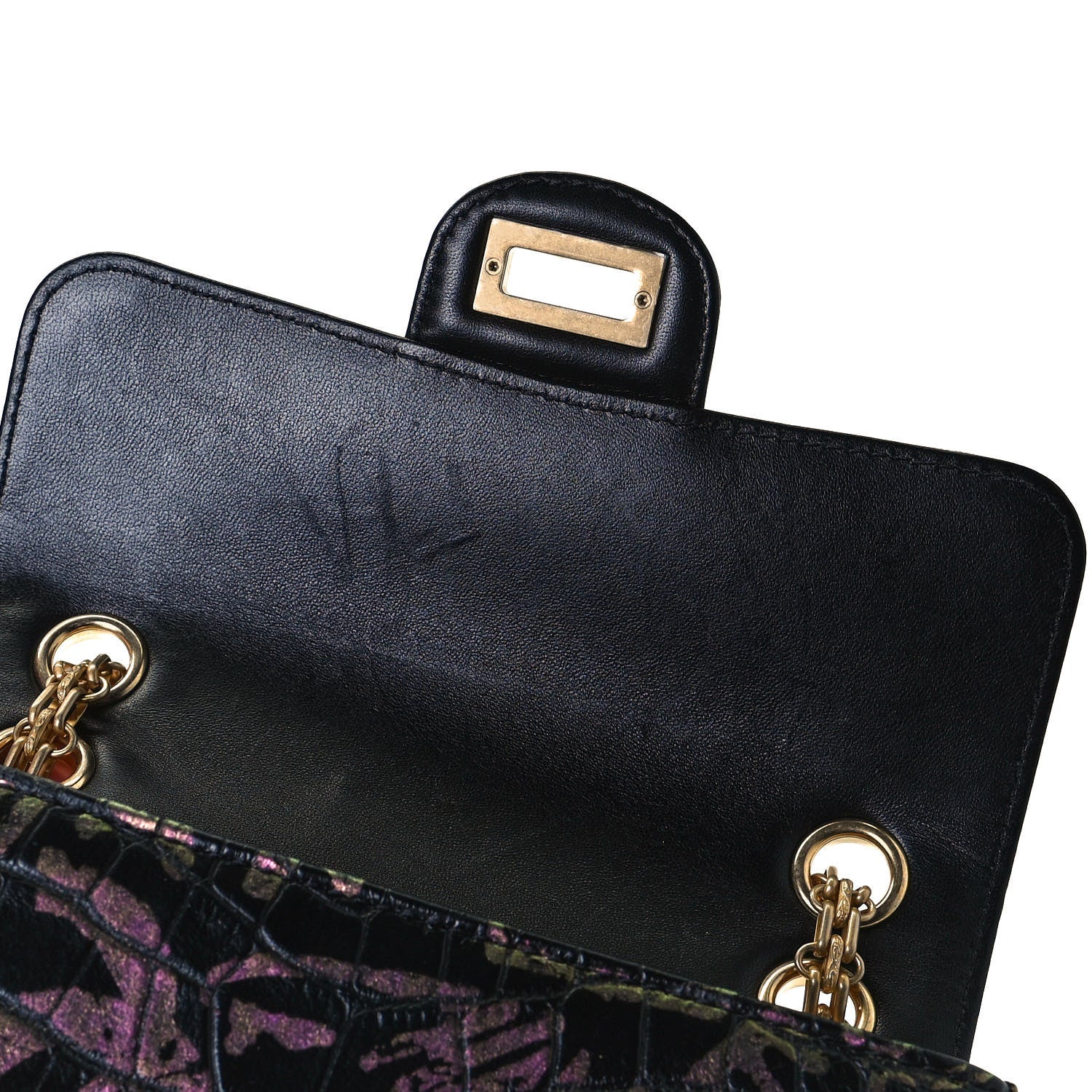 Chanel Calfskin Crocodile Embossed Graffiti 2.55 Mini Cocodile Reissue Flap Black Pink 14 of 15