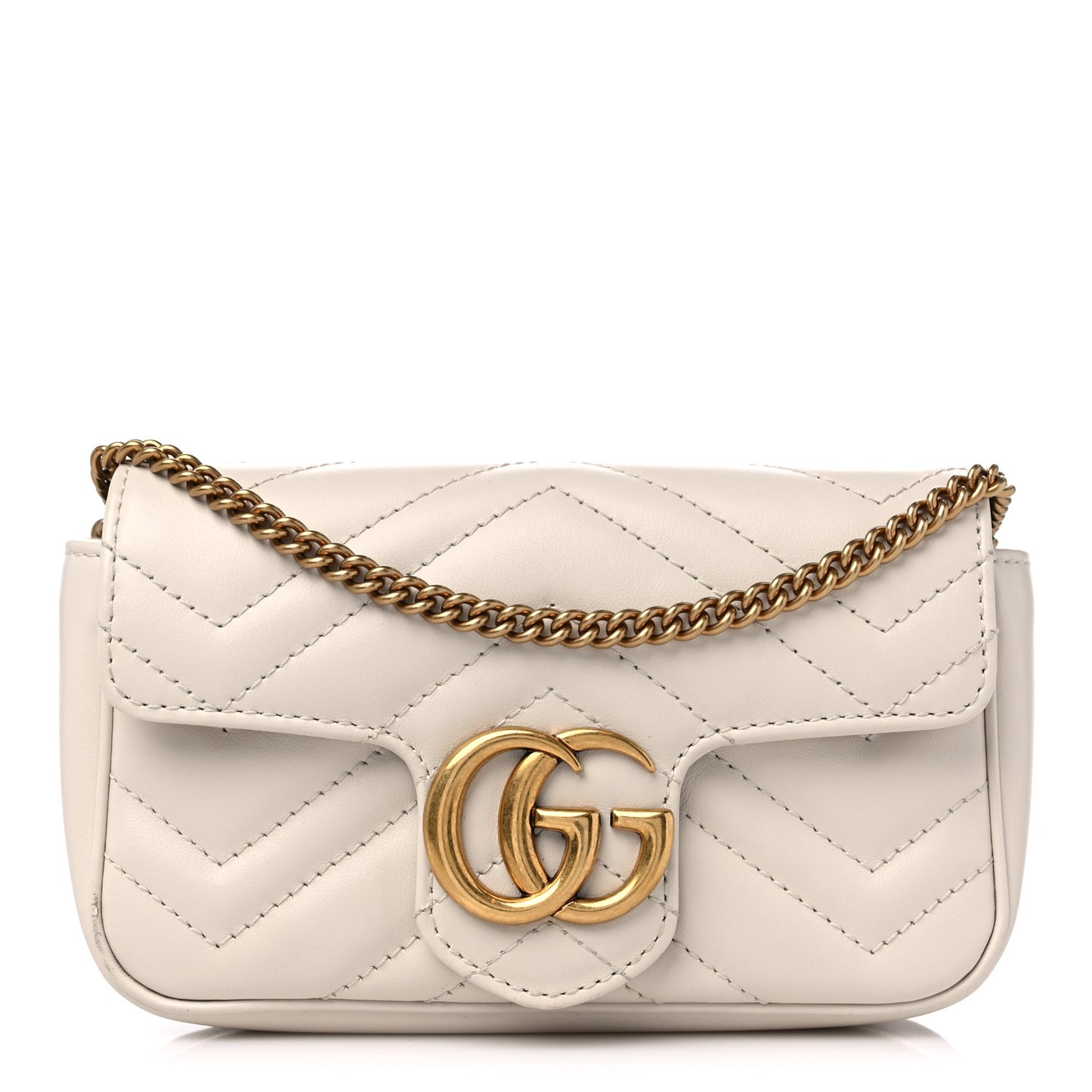 Calfskin Matelasse Super Mini GG Marmont Shoulder Bag White