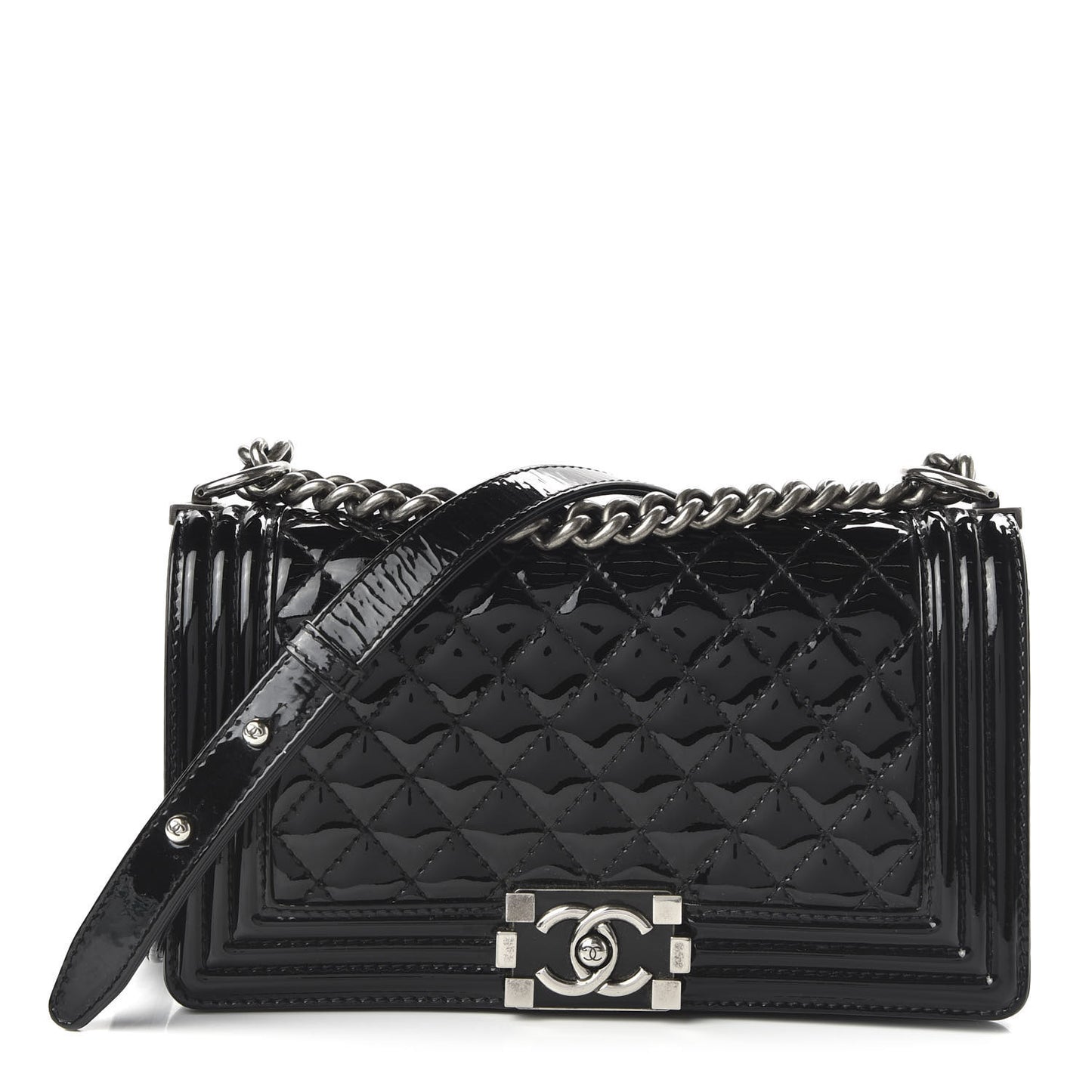 Patent Calfskin Quilted Medium Boy Flap Black