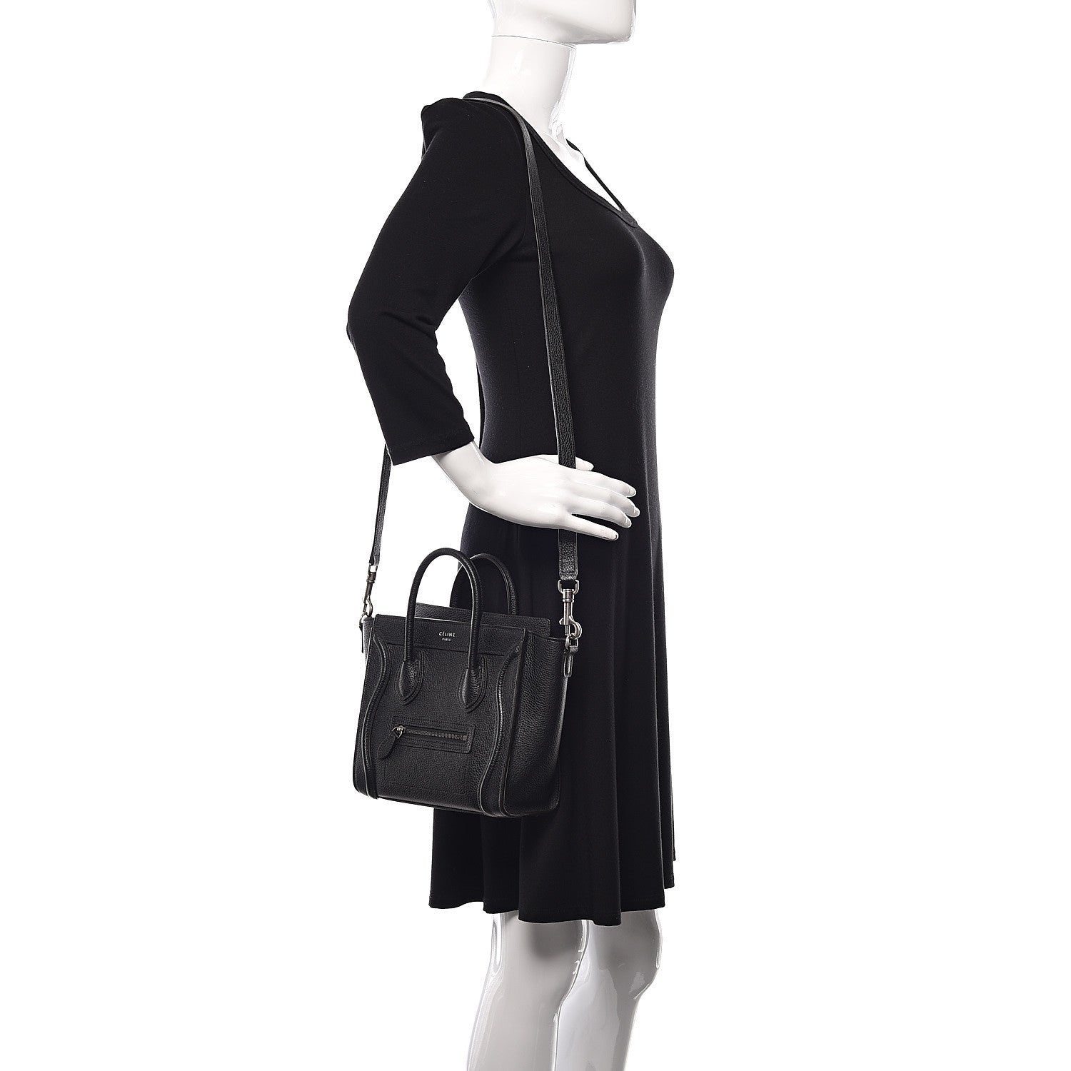 Celine Drummed Calfskin Nano Luggage Black 2 of 9
