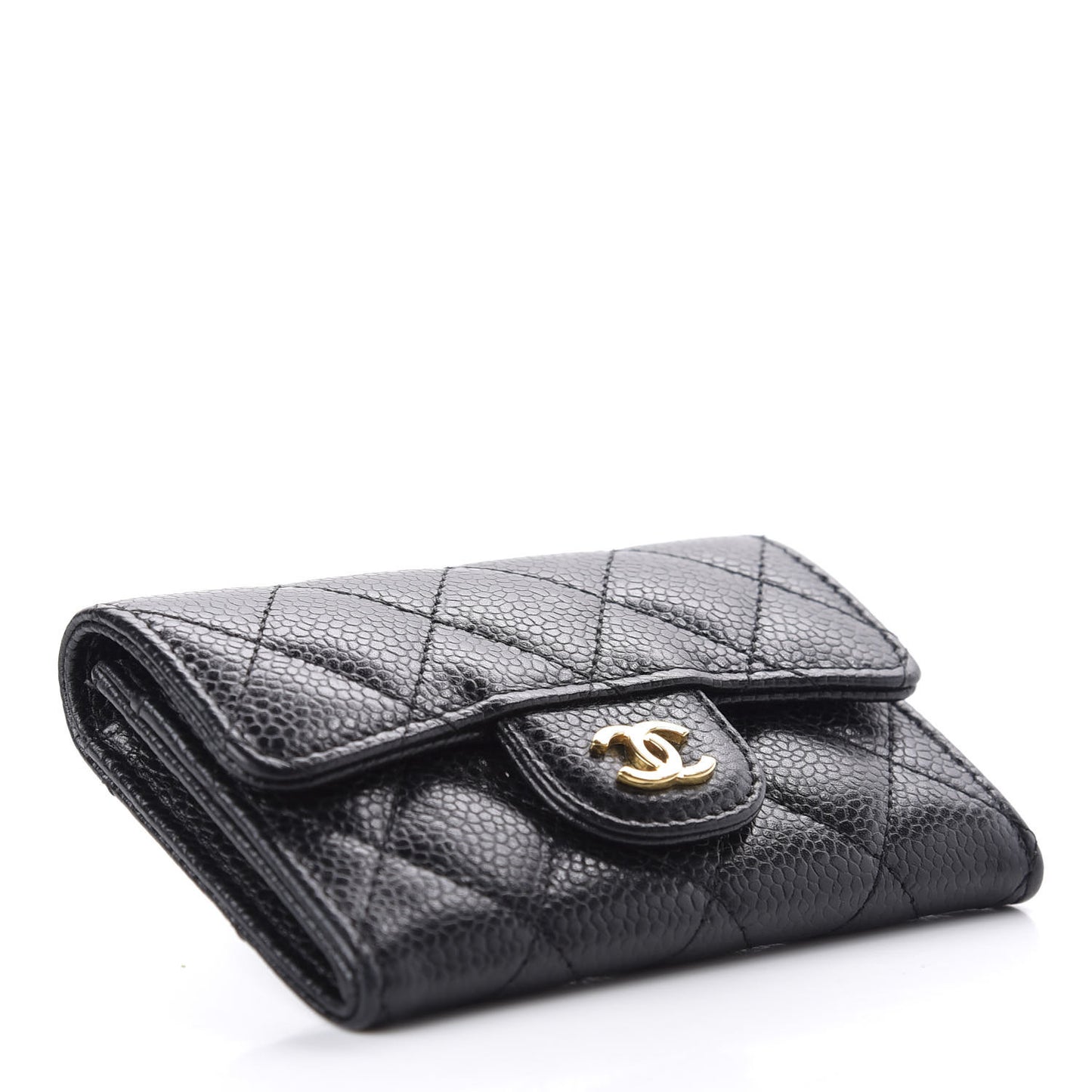 Caviar Quilted Flap Card Holder Black
