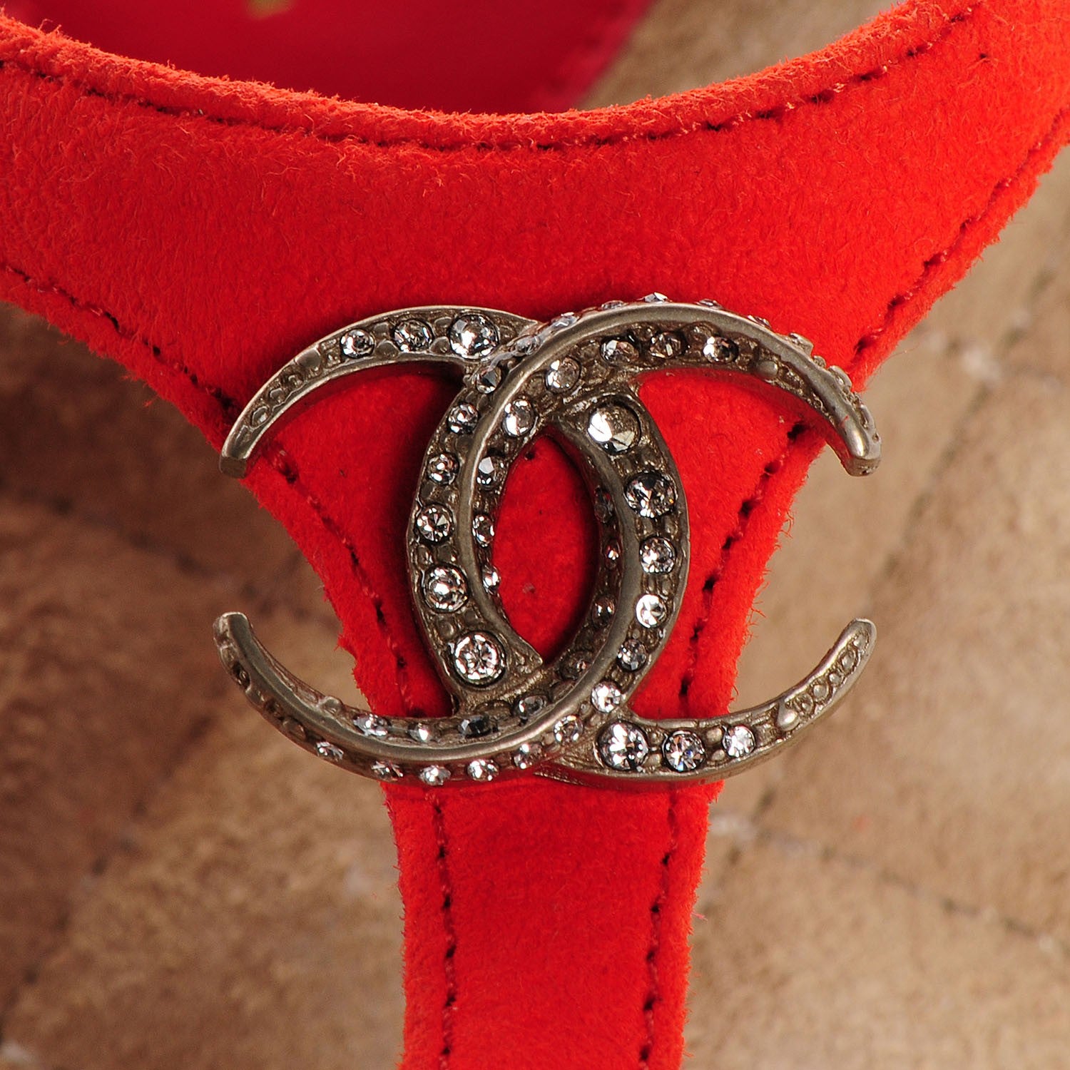 Chanel Suede Crystal Dubai CC Thong Sandals 36.5 Orange 5 of 6