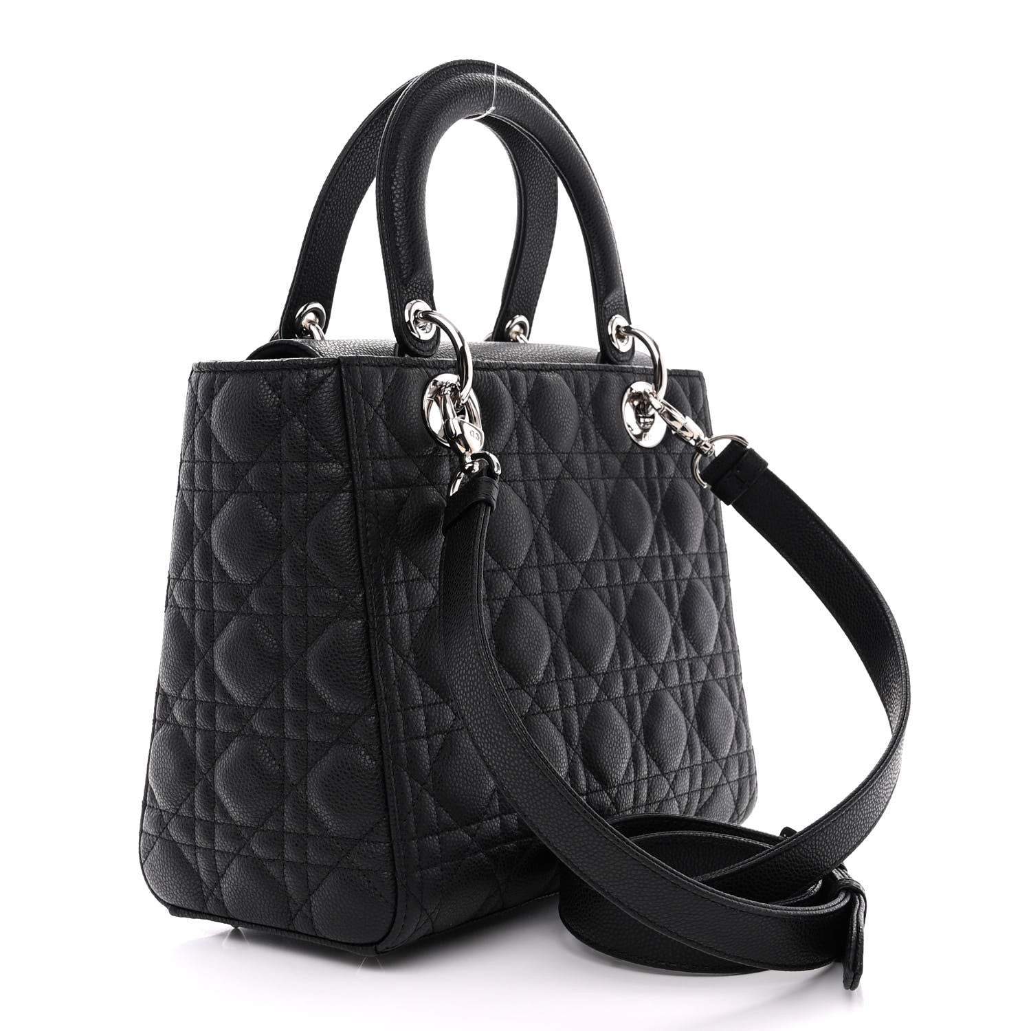 Christian Dior Grained Calfskin Cannage Medium Lady Dior Black 3 of 12
