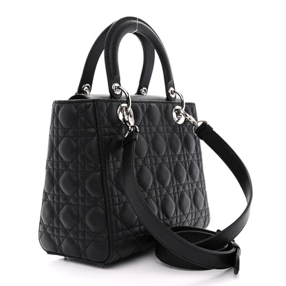 Christian Dior Grained Calfskin Cannage Medium Lady Dior Black 3 of 12