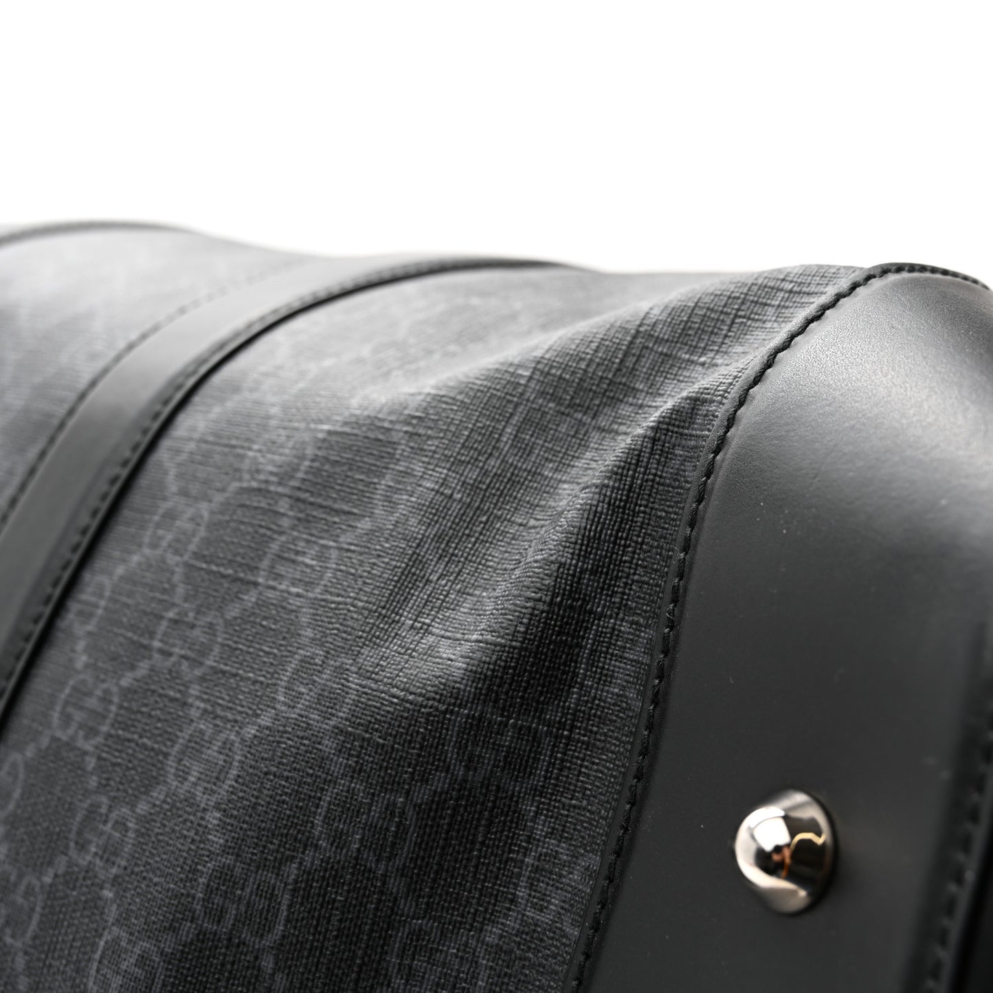 Soft GG Supreme Monogram Appia Calfskin Web Large Carry On Duffle Bag Black Grey