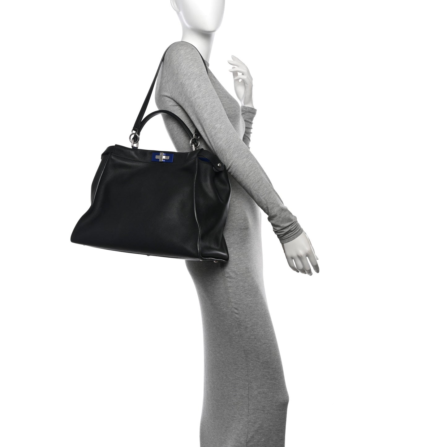 Vitello Dolce Shiny Nappa Large Peekaboo Iconic Satchel Black Camelia