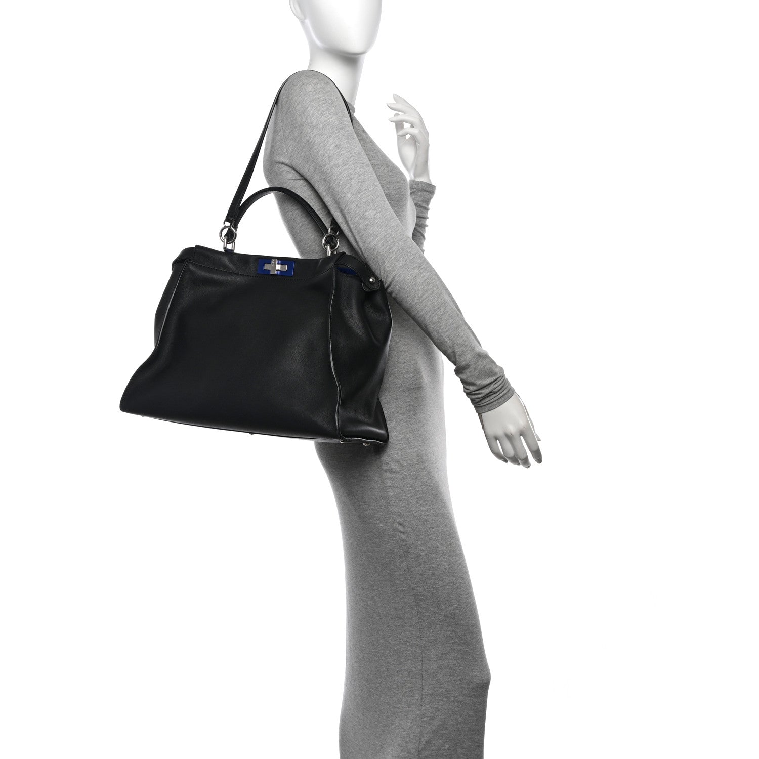 Fendi Vitello Dolce Shiny Nappa Large Peekaboo Iconic Satchel Black Camelia 2 of 12