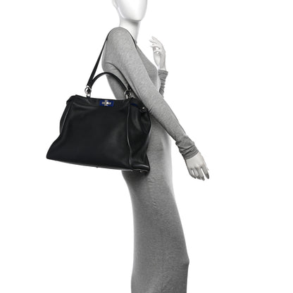 Fendi Vitello Dolce Shiny Nappa Large Peekaboo Iconic Satchel Black Camelia 2 of 12