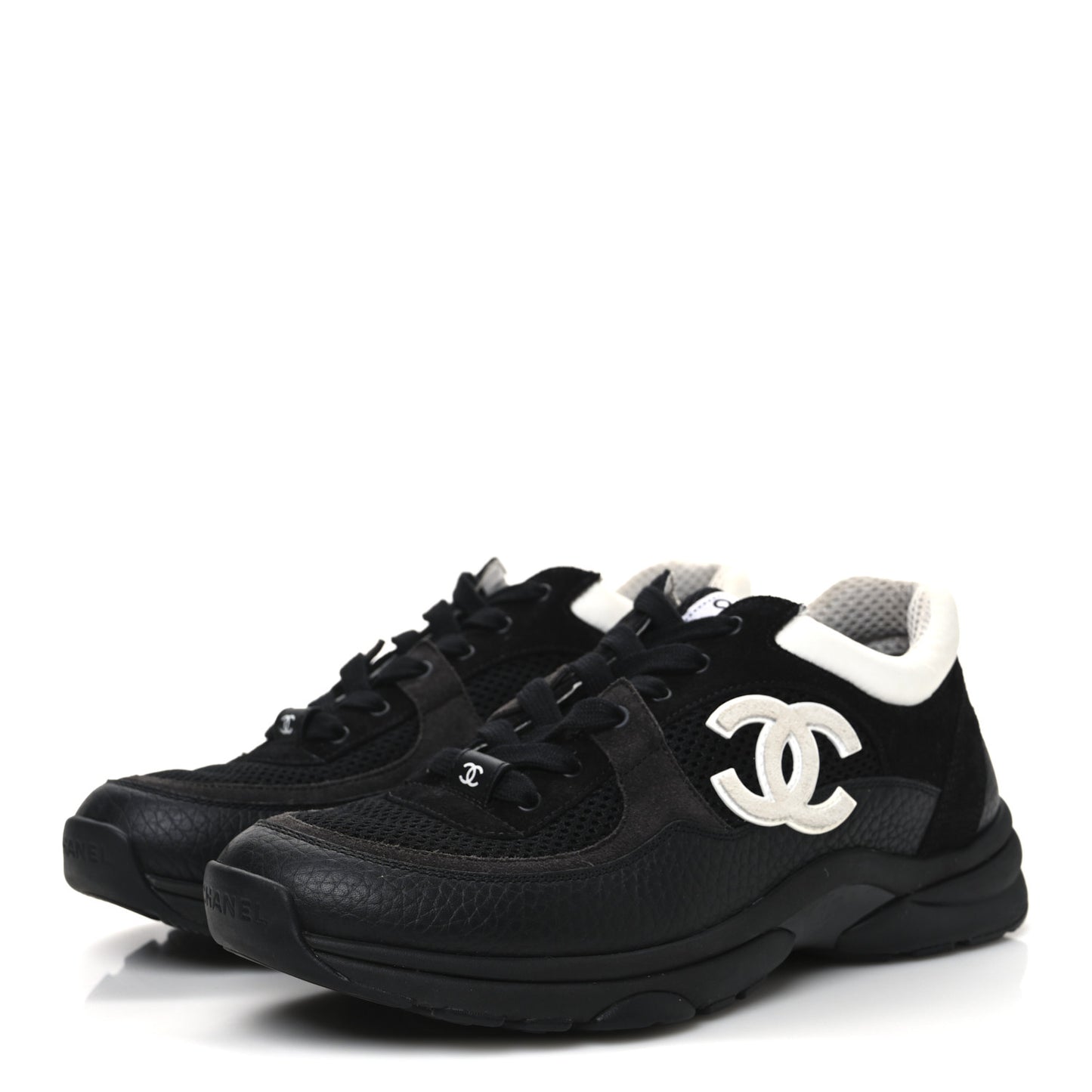 Mesh Suede Grained Calfskin Womens CC Sneakers 39 Black White