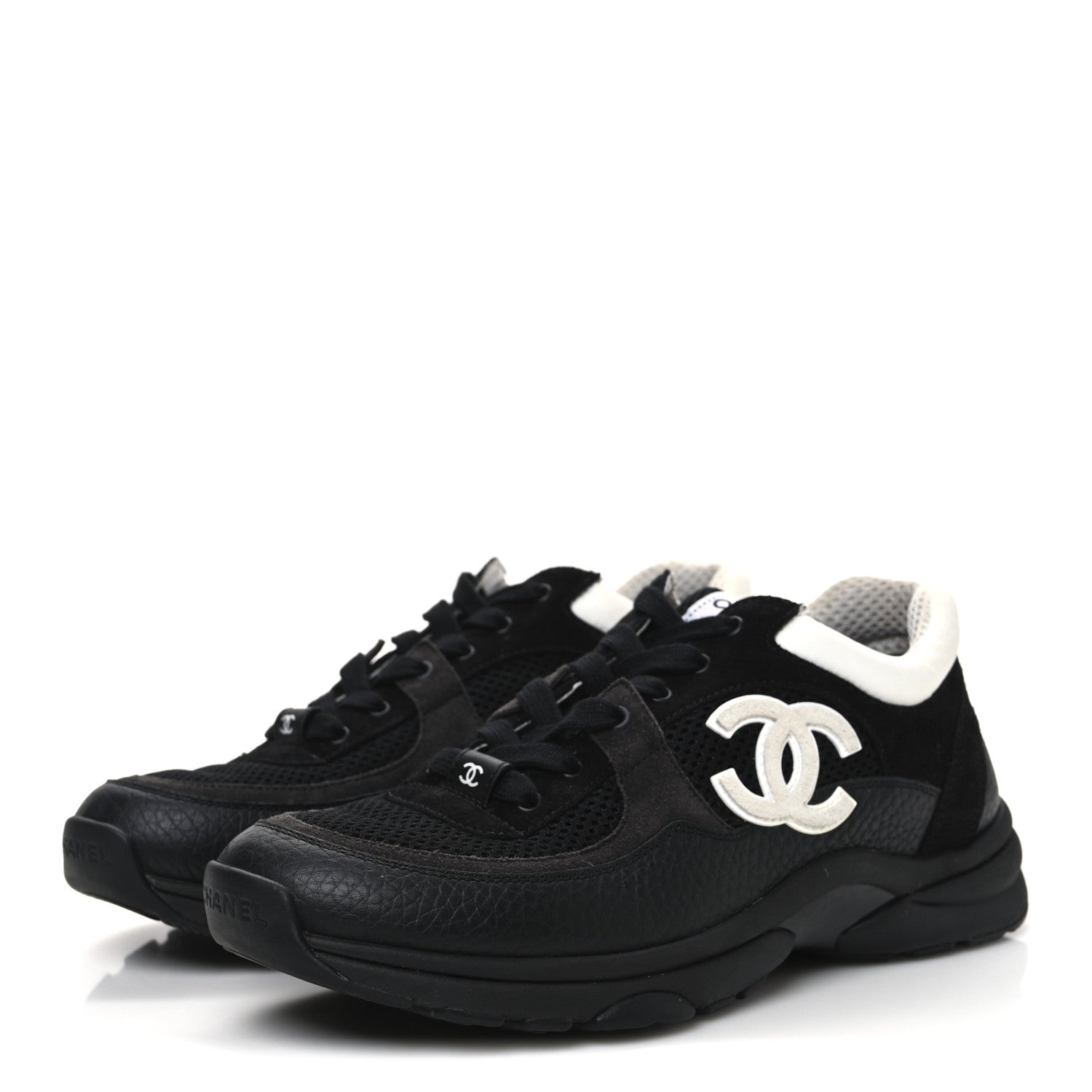 Chanel Mesh Suede Grained Calfskin Womens CC Sneakers 39 Black White 4 of 10