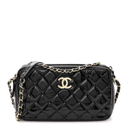 Chanel Patent Quilted Crown CC Double Zip Bag Black 1 of 12