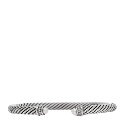 David Yurman Sterling Silver Diamond Pearl 5mm Cable Classics Bracelet 1 of 3