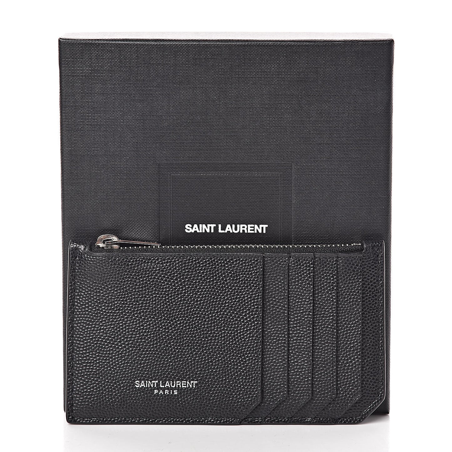 Grained Calfskin 5 Fragments Zip Pouch Card Holder Black