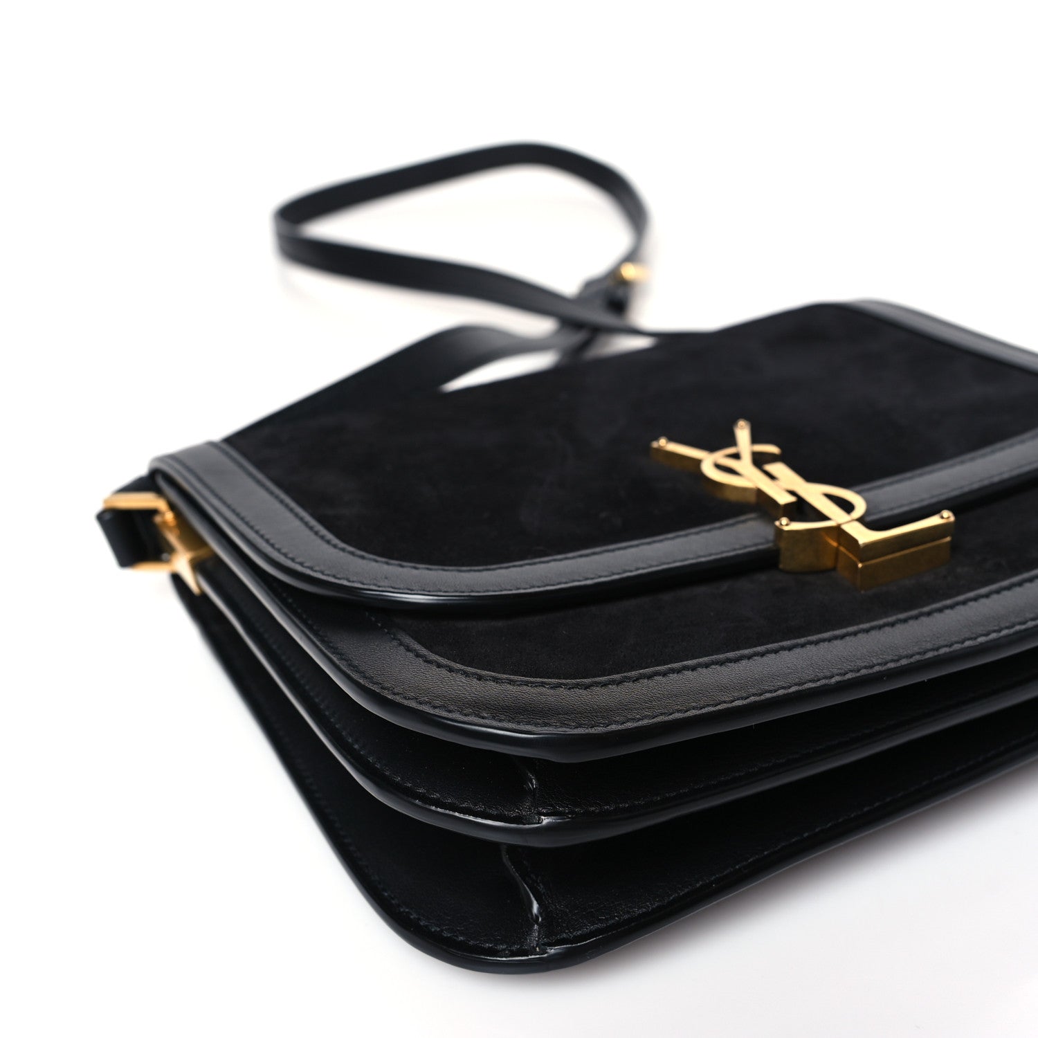 Saint Laurent Suede Smooth Calfskin Monogram Medium Solferino Soft Satchel Black 8 of 9