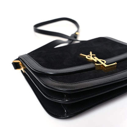 Saint Laurent Suede Smooth Calfskin Monogram Medium Solferino Soft Satchel Black 8 of 9