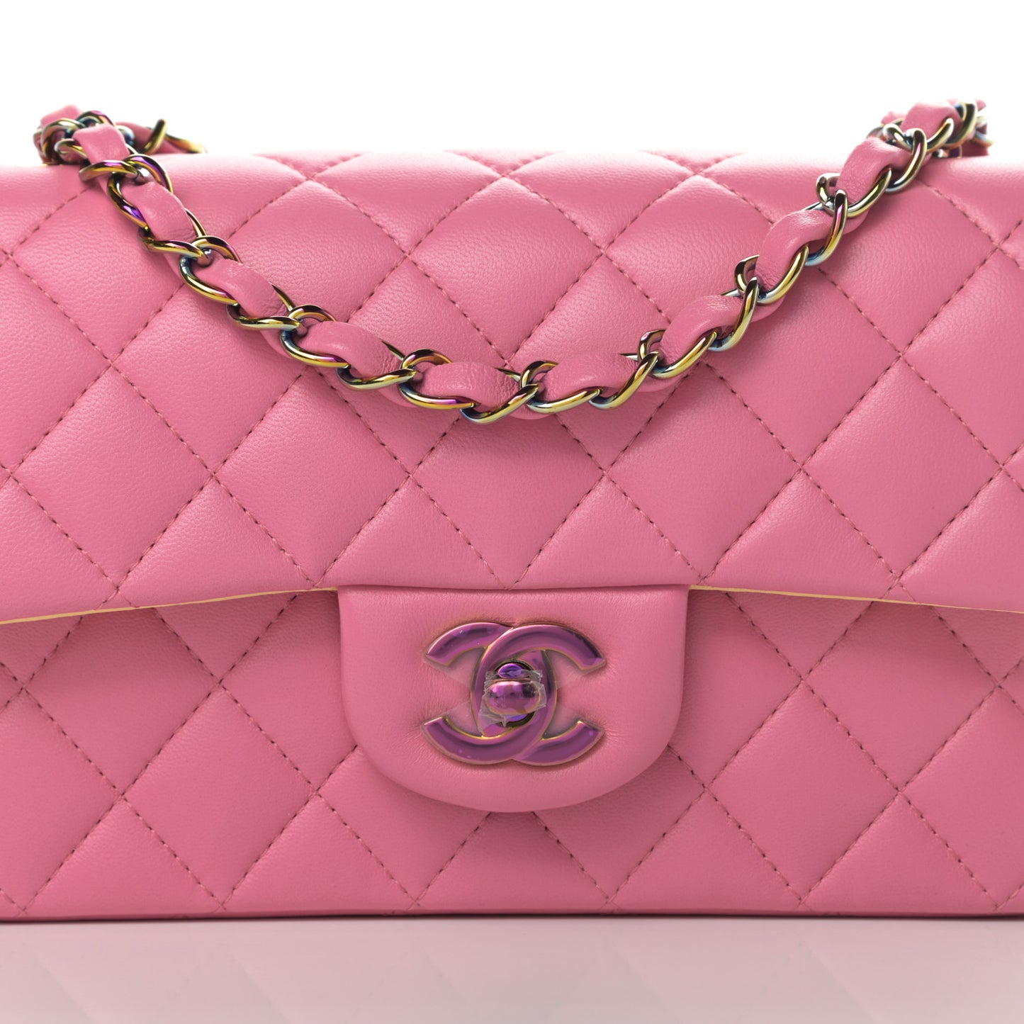 Lambskin Quilted Mini Rectangular Flap Pink Yellow